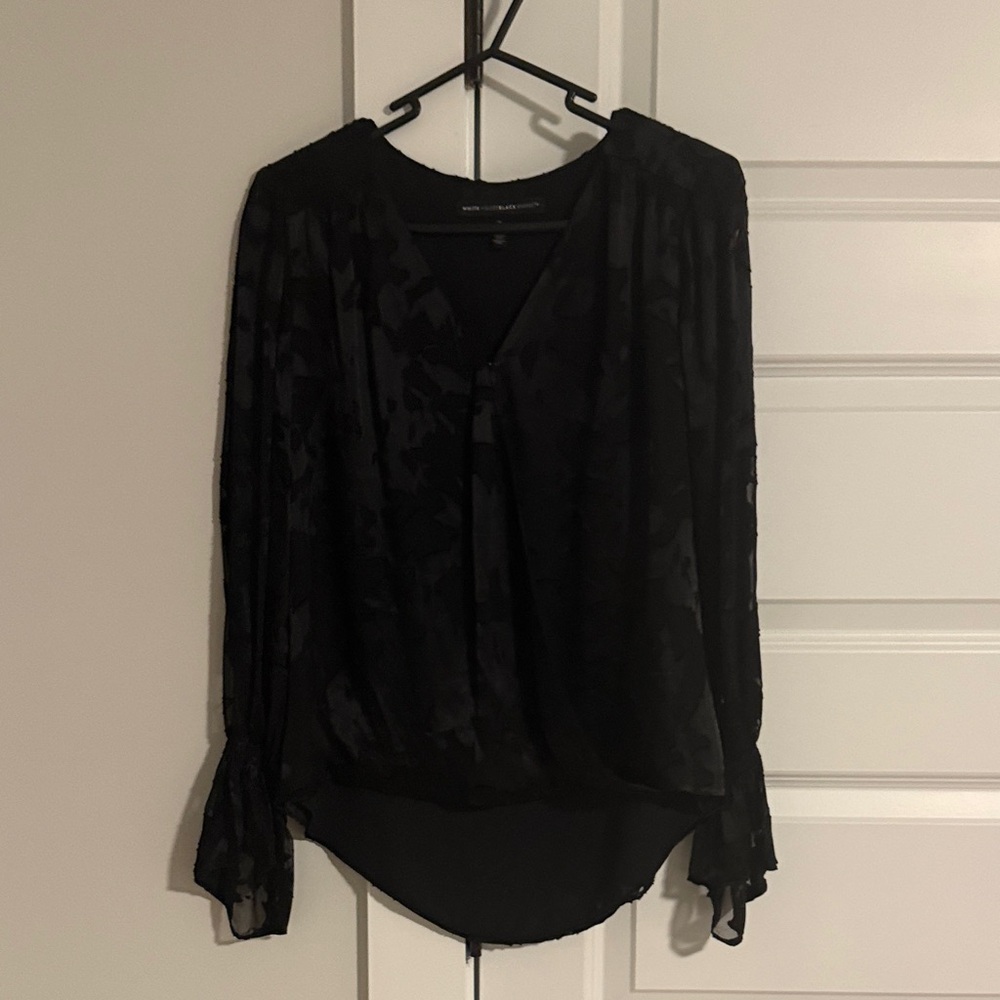 White House Black Market Black Textured Blouse